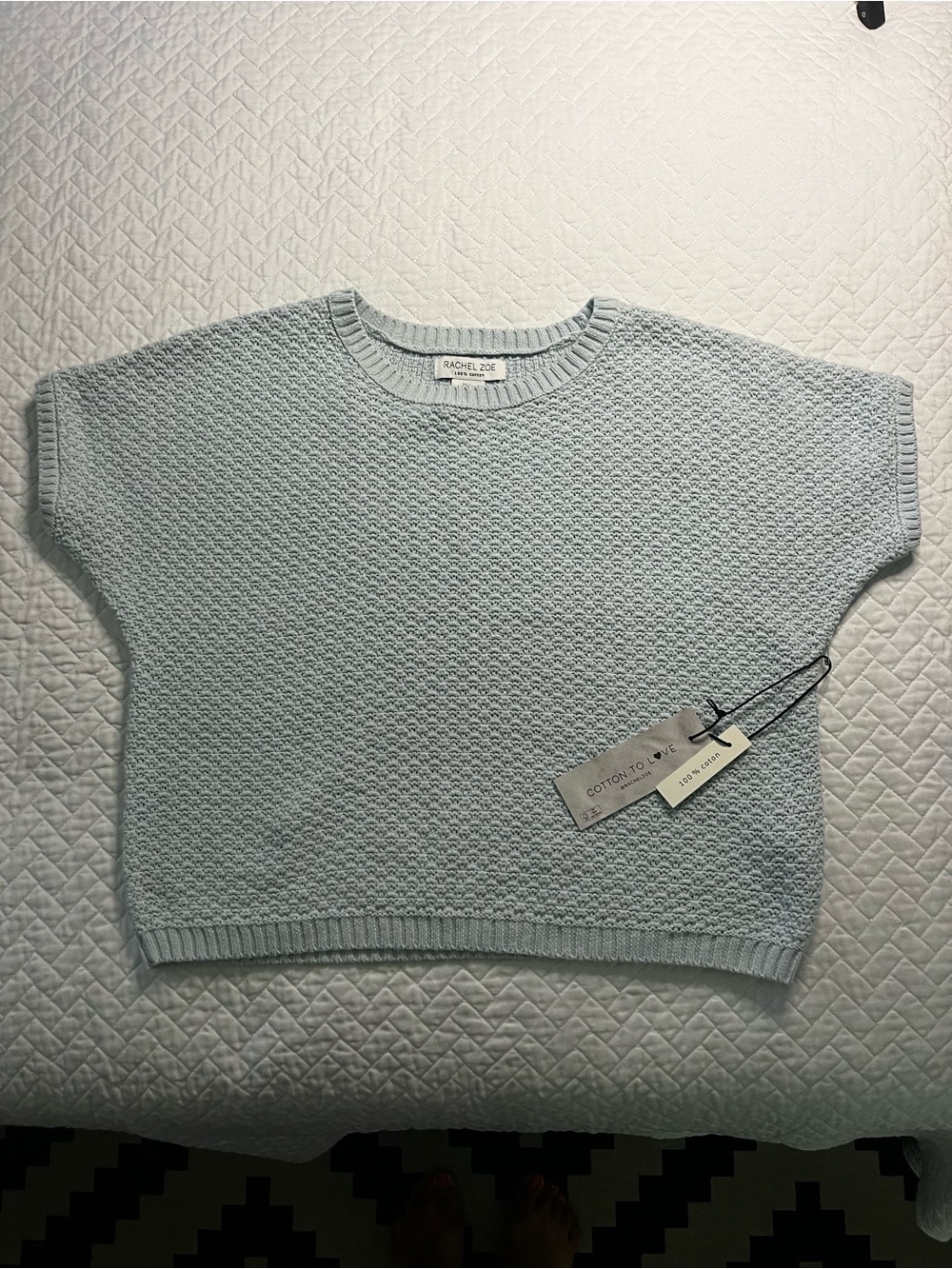 Rachel Zoe Pale Blue Short Sleeve Textured Knit Top - Picture 4 of 7